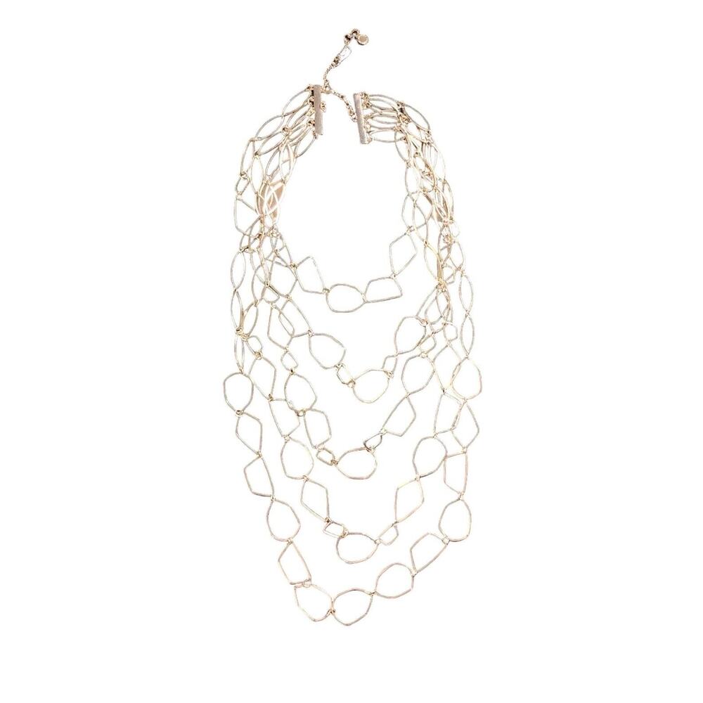 French Connections 5 Layered Multi Chain Long Gold Tone Necklace 37" - Picture 2 of 6